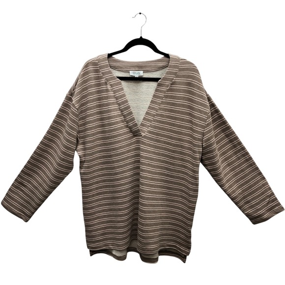 Haven Well Within Sweater‎ Womens XL Brown Striped V Neck Pullover 100% Cotton - Picture 1 of 8